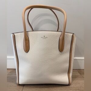 Kate Spade New York Pebble Leather Tote Bag Cream Tan Accent